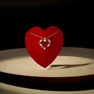 Gold and CZ Multicolored Jeweled Heart Necklace